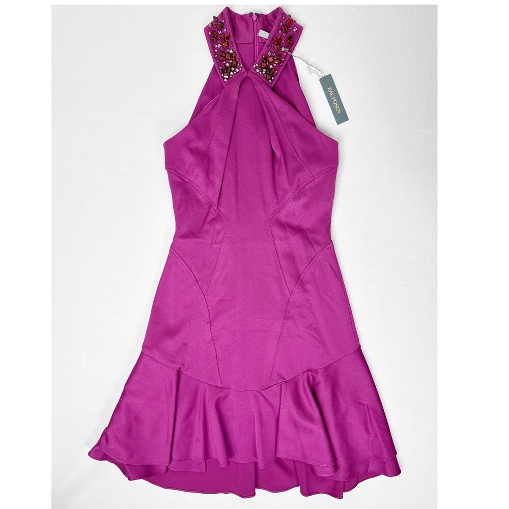 Zac Zac Posen Embellished Halter Dress Womens‎ Size Small Purple Beaded Cocktail